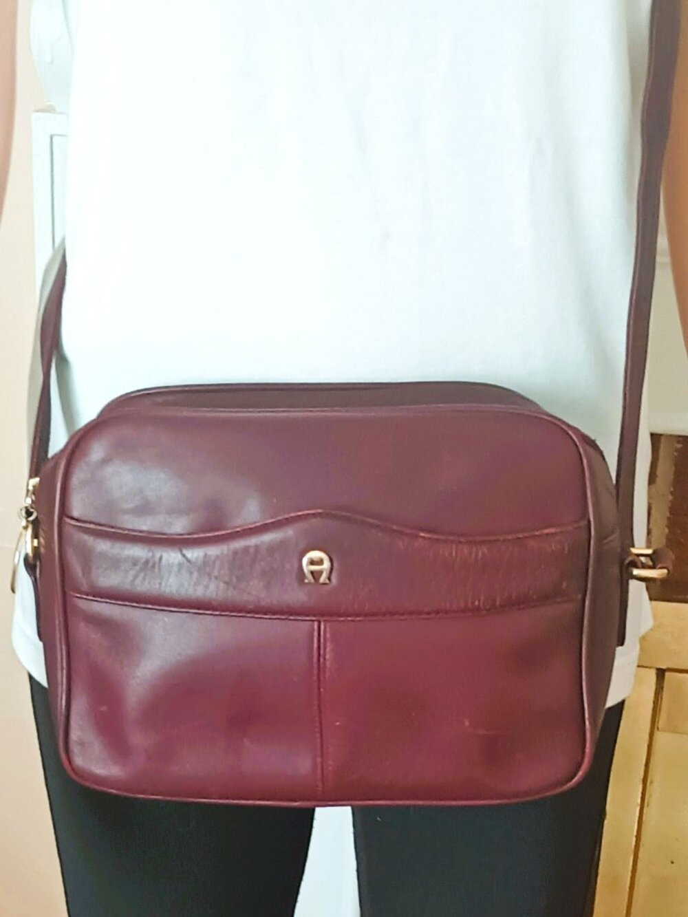 Vintage Aigner Leather Crossbody Bag Oxblood Adjustable Strap Purse Handbag